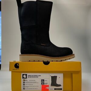 Carhartt Women’s Waterproof 10in Wellington Wedge Boot Soft Toe Midcalf Blk NIB